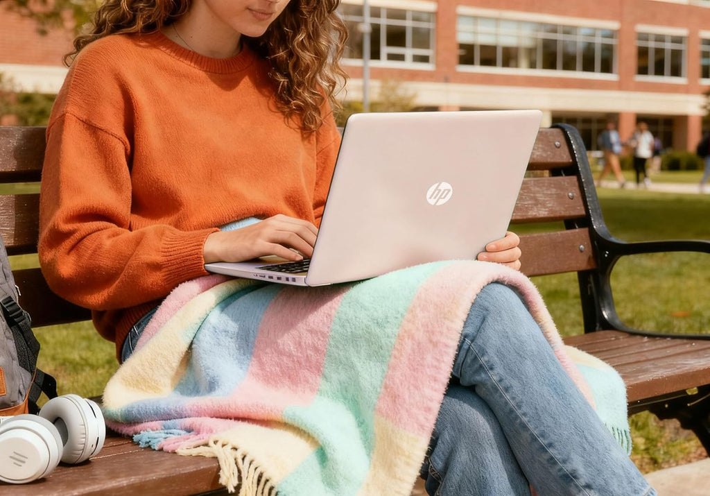 Ordinateur compact portable léger HP 14″ or rose avec Office 365 et Copilot AI, processeur Intel, 4 Go de RAM, SSD de 64 Go + 1 To de stockage cloud