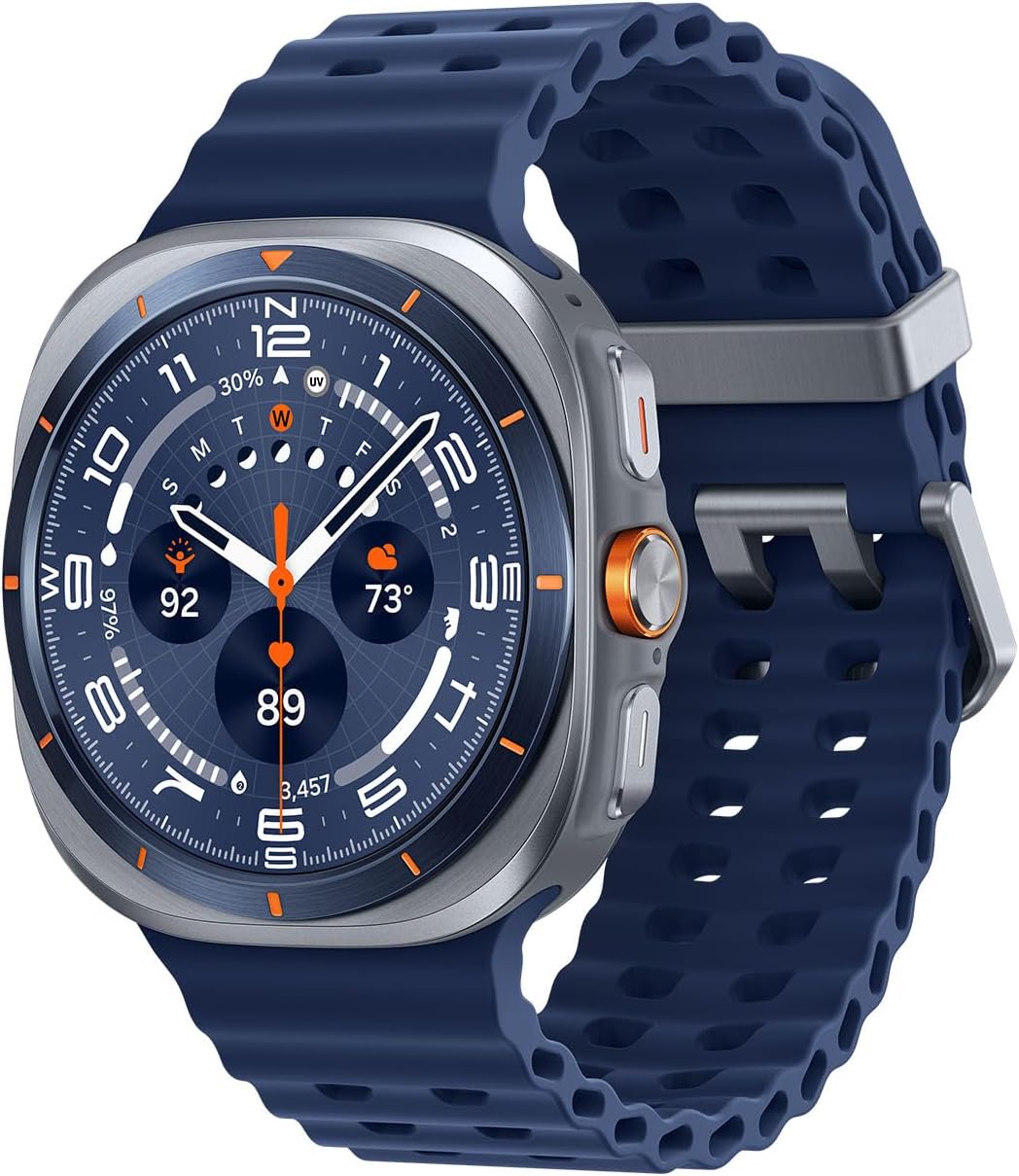 Présentation : Montre connectée Samsung Galaxy Watch Ultra (2025) 47 mm LTE, boîtier en titane, coaching du sommeil avancé, coaching de course, score d'énergie, suivi de la fréquence cardiaque, GPS, bleu titane, version américaine, garantie 2 ans