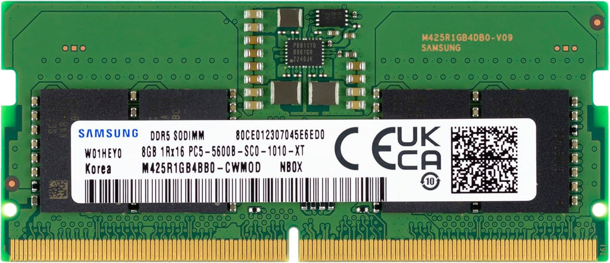 Mémoire RAM pour ordinateur compact portable Samsung 8 Go DDR5 5600 MHz PC5-44800 CL46 SODIMM 1Rx16 simple rangée 1,1 V 262 broches M425R1GB4BB0-CWM, 1 module
