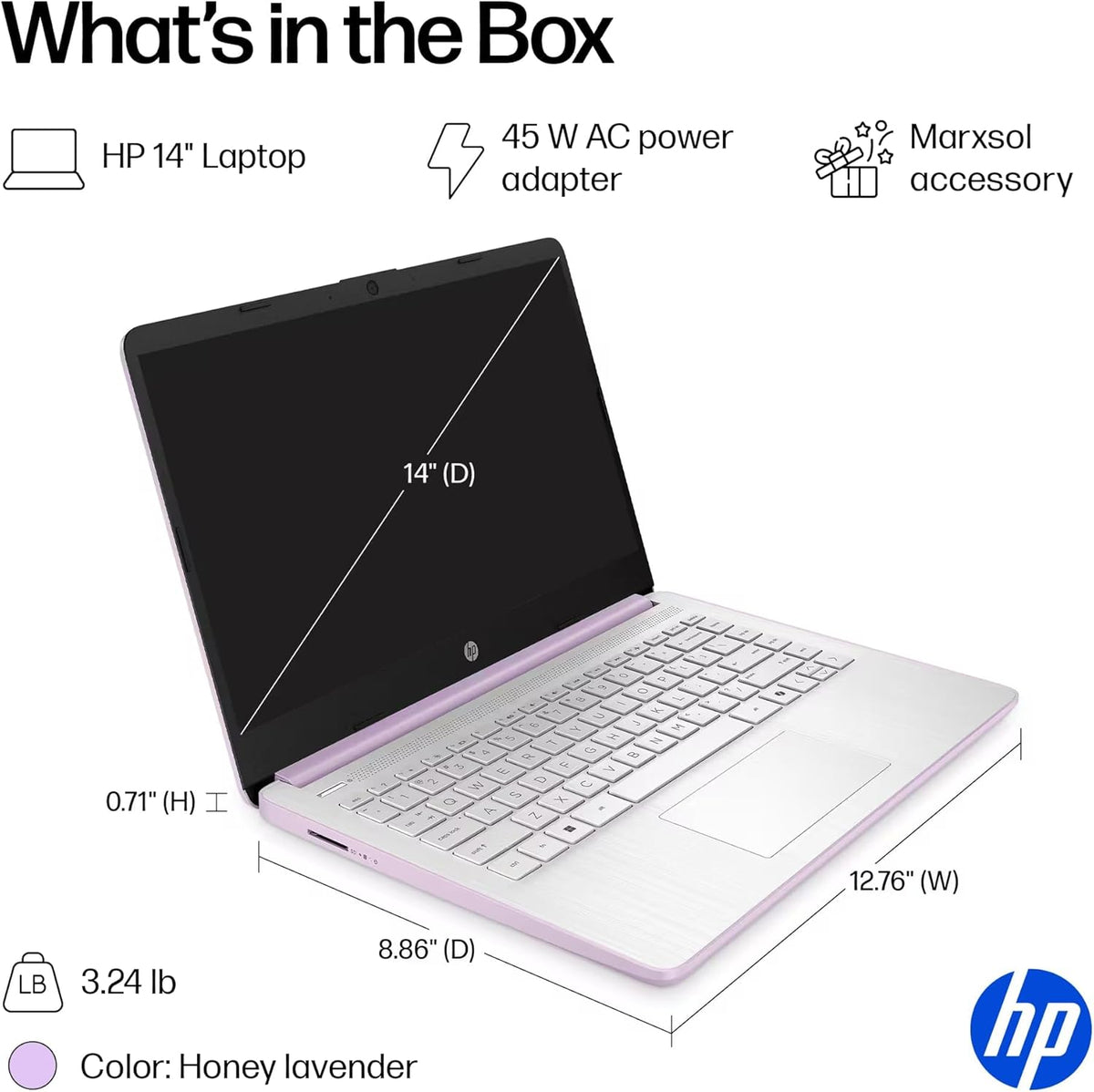Ordinateur compact portable HP 14" Ultra Léger et Fin 2026 Premium, MS Office, Copilot AI, processeur Intel quadricœur, 4 Go de RAM DDR5, 628 Go de stockage (128 Go UFS + 500 Go extensible), batterie longue durée, MarxsolAccessory, Windows 11