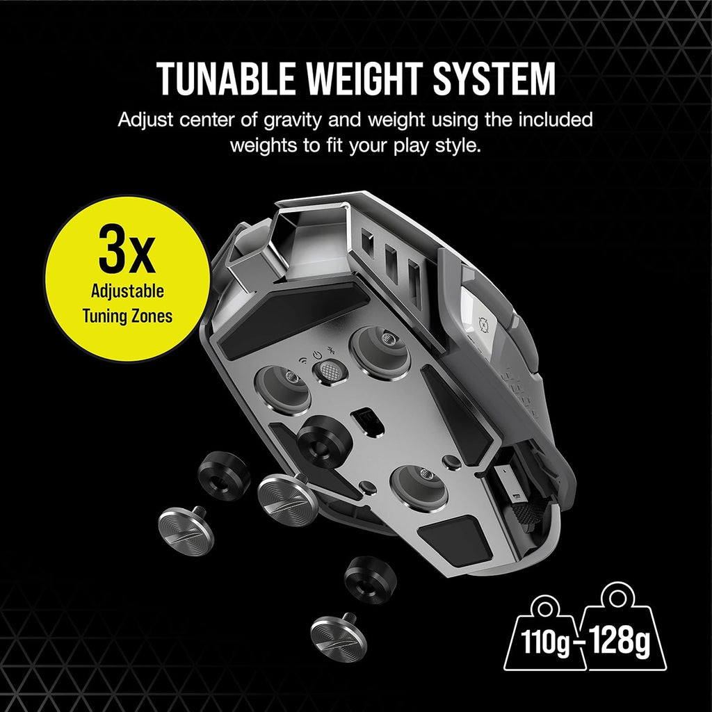 Souris gaming à connectivité sans fil Corsair M65 RGB Ultra Wireless : FPS réglable, technologie à connectivité sans fil Slipstream (moins d'1 ms), capteur optique 26 000 DPI, allant jusqu'à 120 heures d'autonomie, 8 boutons programmables – Blanche