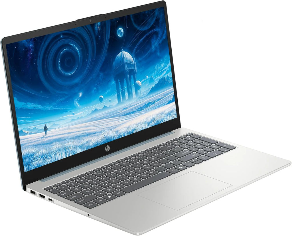Ordinateur compact portable HP 15,6" FHD tactile, 16 Go de RAM, 512 Go de stockage (SSD 256 Go + station d'accueil 256 Go), processeur Intel Core i3 8 cœurs, Windows 11 avec Copilot AI, écouteurs SageNova, bleu clair de lune