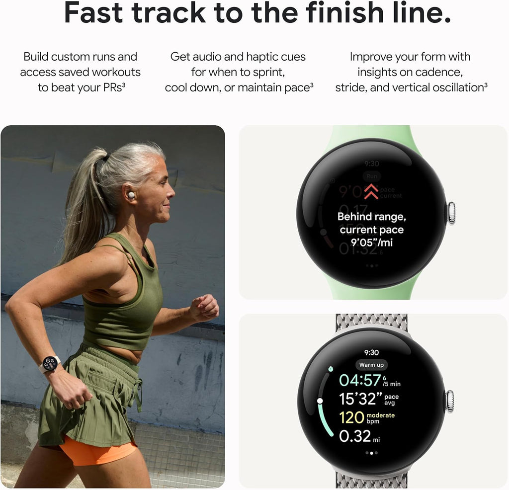 Présentation : Google Pixel Watch 3 (45 mm) Modèle 2024 - Montre connectée Android avec suivi de la fréquence cardiaque, fonctionnalités avancées de course à pied Fitbit, autonomie de 24 heures, boîtier en aluminium noir mat, bracelet en obsidienne,