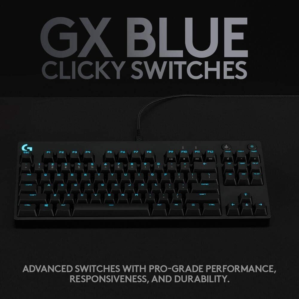 Clavier de jeu mécanique Logitech G PRO, format ultra-facile à transporter sans pavé numérique, câble micro USB détachable, touches rétroéclairées RVB LIGHTSYNC 16,8 millions de couleurs