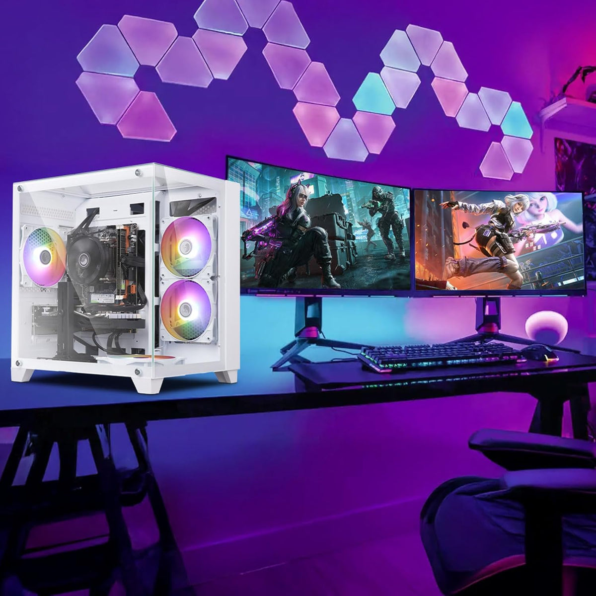 PC de bureau gaming pré-assemblé, processeur Intel Core i7 cadencé à 3,4-3,9 GHz, carte graphique RX590 doté de 8 Go de mémoire vidéo GDDR5, 16 Go de RAM, SSD de 512 Go, Wi-Fi 5.0, 4 ventilateurs RGB