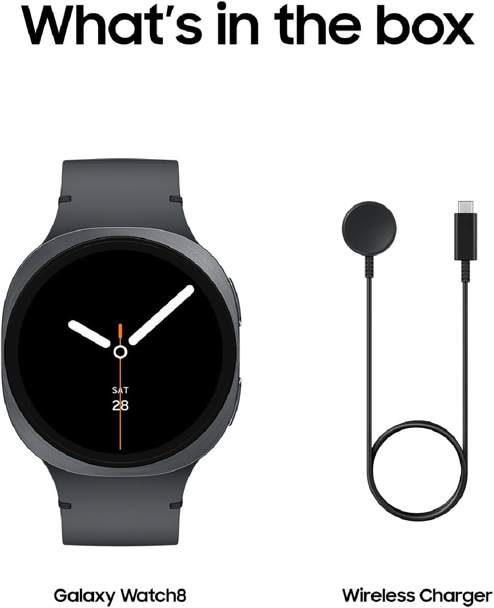 Présentation : Montre connectée Samsung Galaxy Watch 8 (2025) 44 mm Bluetooth, design coussin, suivi d'activité, coaching du sommeil et de la course à pied, score d'énergie, suivi de la fréquence cardiaque, couleur graphite, version américaine, garan