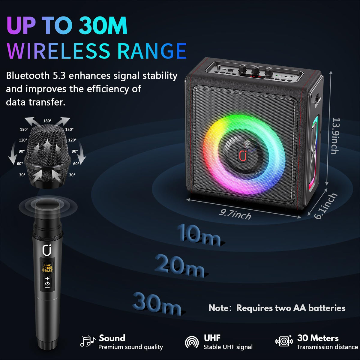 Machine de karaoké PPMIC doté de Bluetooth 5.3 et 2 microphones