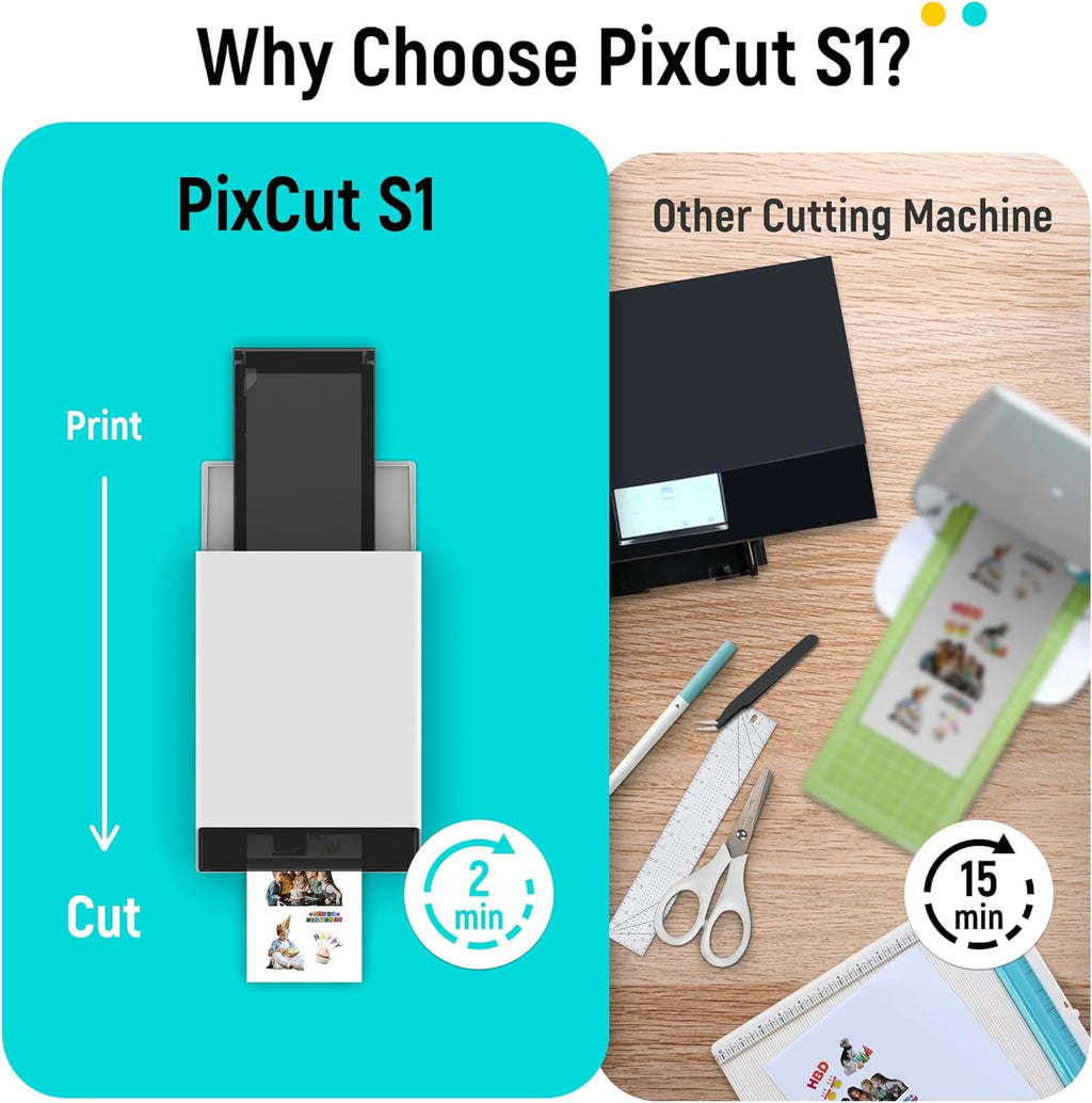 Liene PixCut S1 Imprimante et découpeuse d'autocollants couleur – Créatrice d'autocollants tout-en-un pour loisirs créatifs, étiquettes personnalisées et cadeaux. Imprimante photo à sublimation thermique 300 DPI, découpe automatique IA précise.