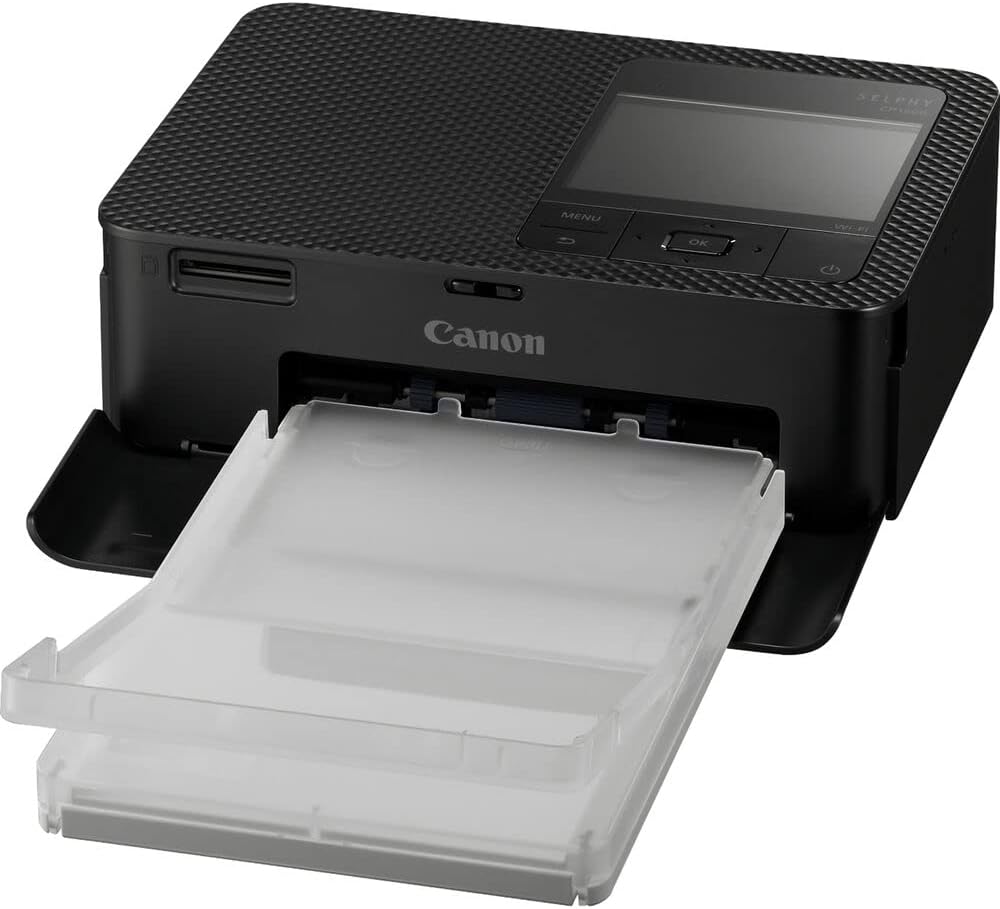 Imprimante photo au format au format compact Canon SELPHY CP1500 | Noire doté de 2 cartouches d'encre couleur KP-108IN et un jeu de papier (3 éléments)