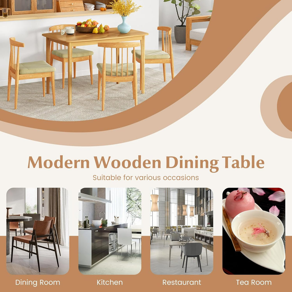 Table de salle à manger Giantex pour 4 personnes, table de cuisine rectangulaire de 122 cm dotée de pieds en bois d'hévéa massif et plateau spacieux, table à manger en bois pour salon/salle à manger, coin repas (naturel)