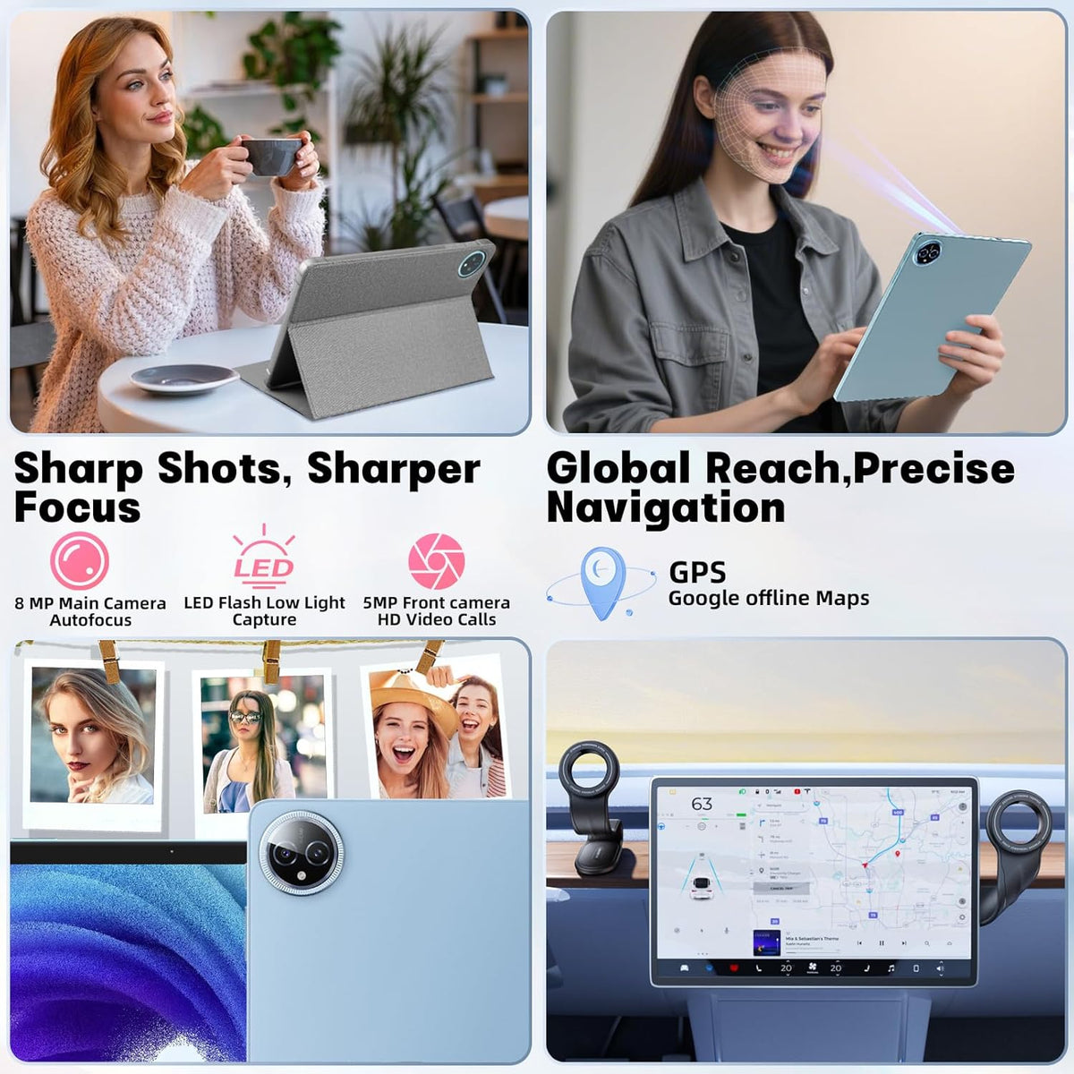 Tablette tactile Android 15 10 pouces, 24 Go de RAM, 128 Go de ROM, avec étui clavier, souris et stylet, mémoire extensible jusqu'à 1 To, processeur octocœur 6000 mAh, écran IPS HD 1280 x 800, Wi-Fi, processeur T615 haute performance, double caméra (