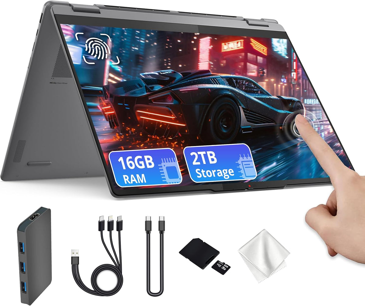 Lenovo Yoga 7i 2-en-1, ordinateur compact portable tactile 16 pouces 2K, processeur Intel Core Ultra 7 256 MHz, 16 Go de RAM LPDDR5X, disque dur de 2 To (SSD 1 To et station d'accueil 1 To), carte graphique Intel Arc, pavé numérique, Copilot+