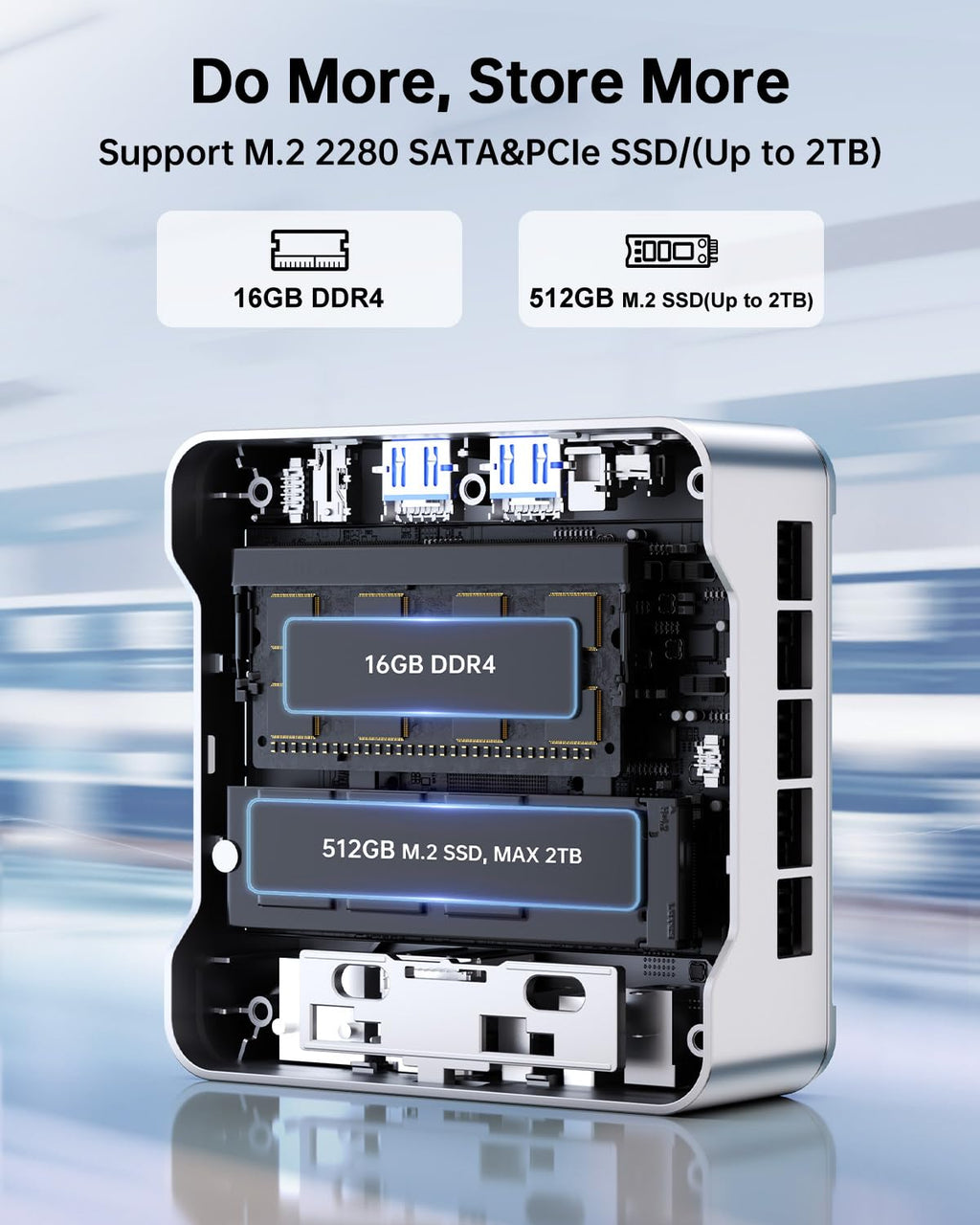 Mini PC KAMRUI GK3Plus, 16 Go de RAM, SSD M.2 de 512 Go – Modèle pratique
