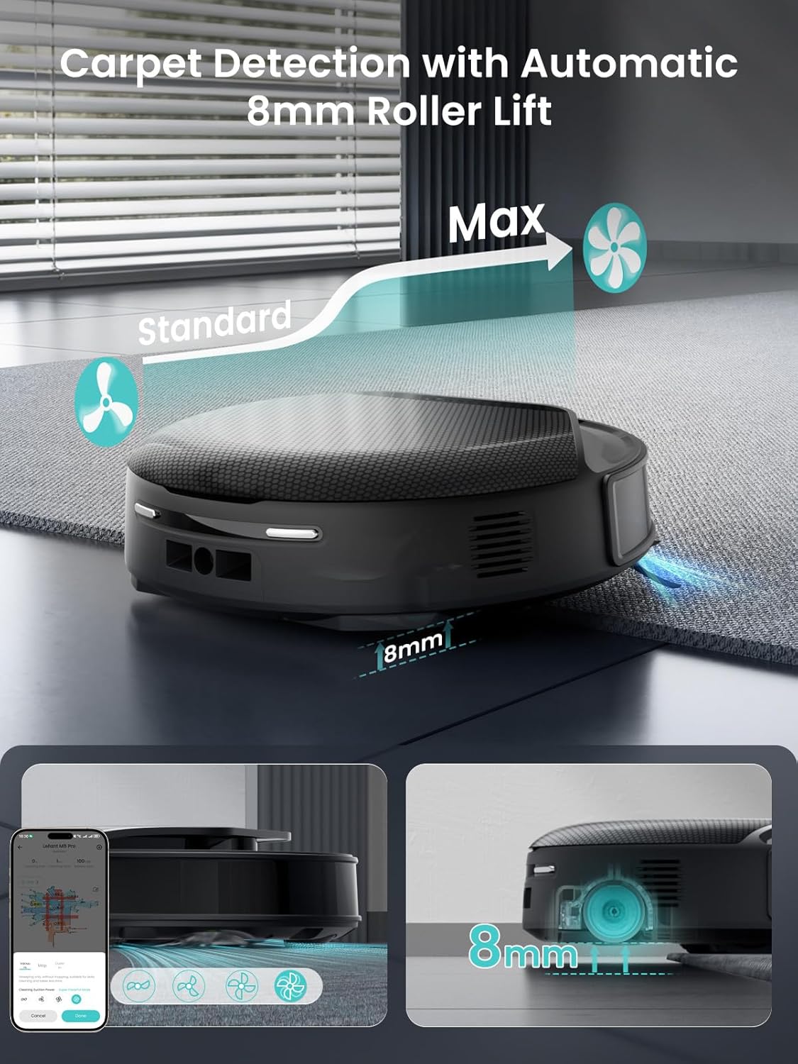 Aspirateur et laveur robot Lefant LiDAR, aspiration de 18 000 Pa, détection d'obstacles PSD 2.0, aspirateur robot tout-en-un doté de vidage automatique après 120 jours, lavage autonettoyant, séchage automatique, compatible Wi-Fi 2,4 GHz/5 GHz, M5 Pro