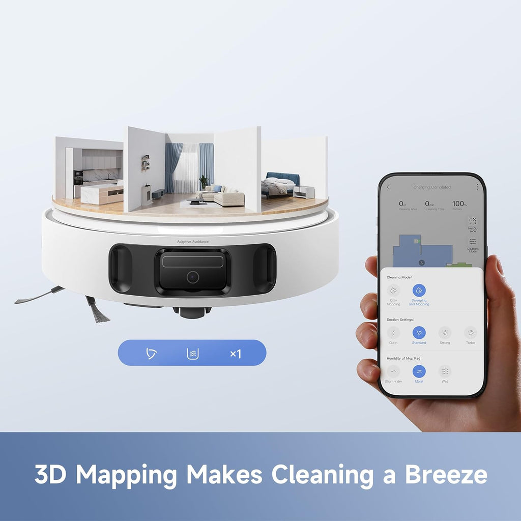 Aspirateur et laveur robot Mova E40 Ultra, aspiration de 19 000 Pa, serpillère extensible et relevable, station tout-en-un, vidage automatique, lavage automatique et séchage à air chaud, détection d'obstacles à 360°, application et commande vocale