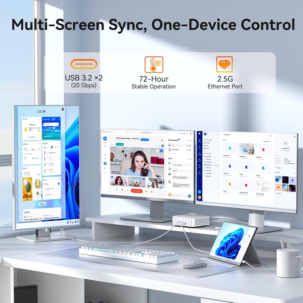 Mini PC GEEKOM A5 Pro (2026) doté de processeur AMD Ryzen 5 7430U, 16 Go de RAM DDR4 (extensible à 96 Go, non LPDDR), SSD NVMe de 1 To, Windows 11 Pro, compatible doté de 4 écrans, 8K, Wi-Fi 6 et 6 ports USB, garantie de 3 ans.