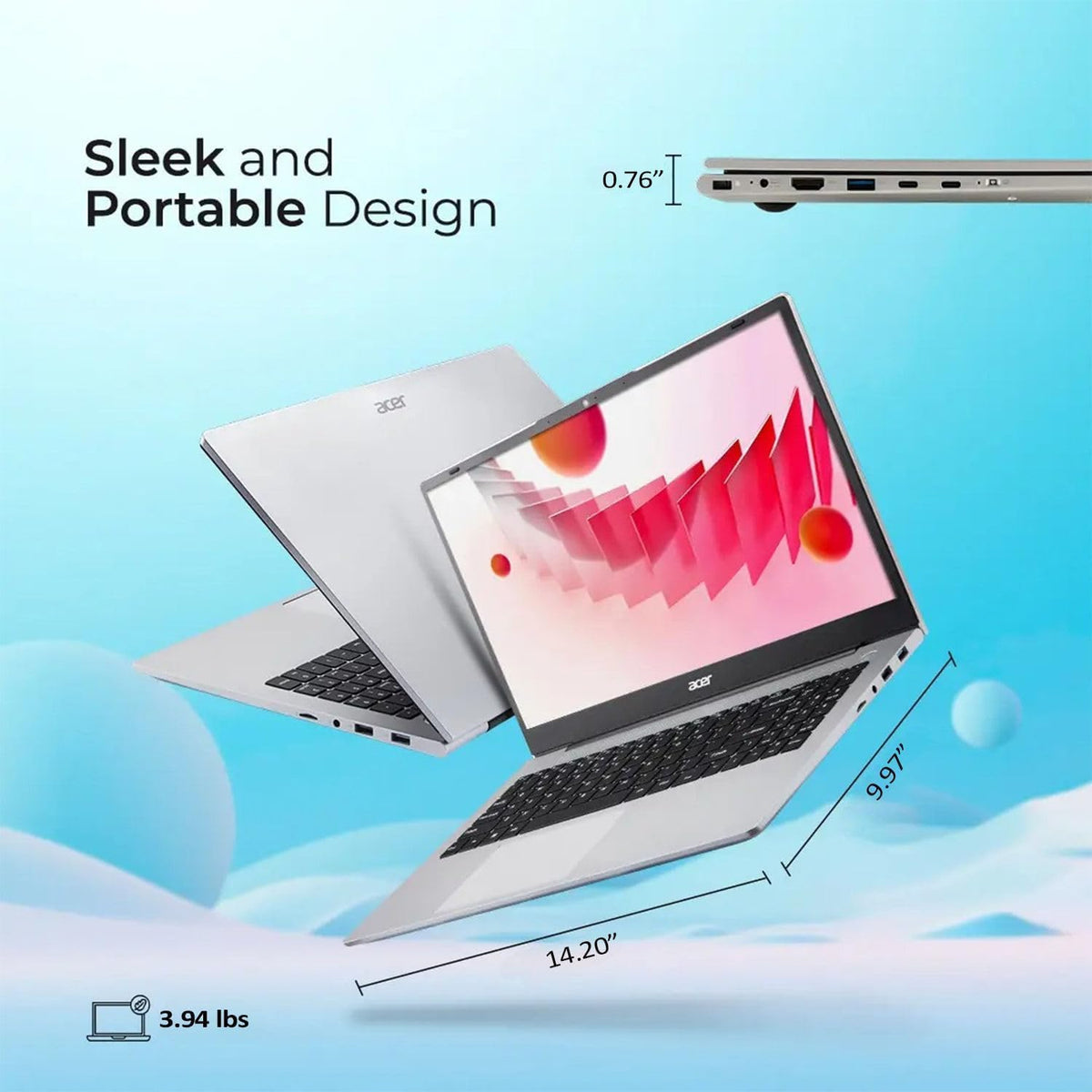 Ordinateur compact portable Acer Aspire 3 Premium Slim avec clavier rétroéclairé - Processeur AMD Ryzen 5 7430U - 8 Go de RAM - SSD de 256 Go - Écran FHD de 15,6 pouces - Wi-Fi 6 rapide - Windows 11 Professionnel - Souris non incluse