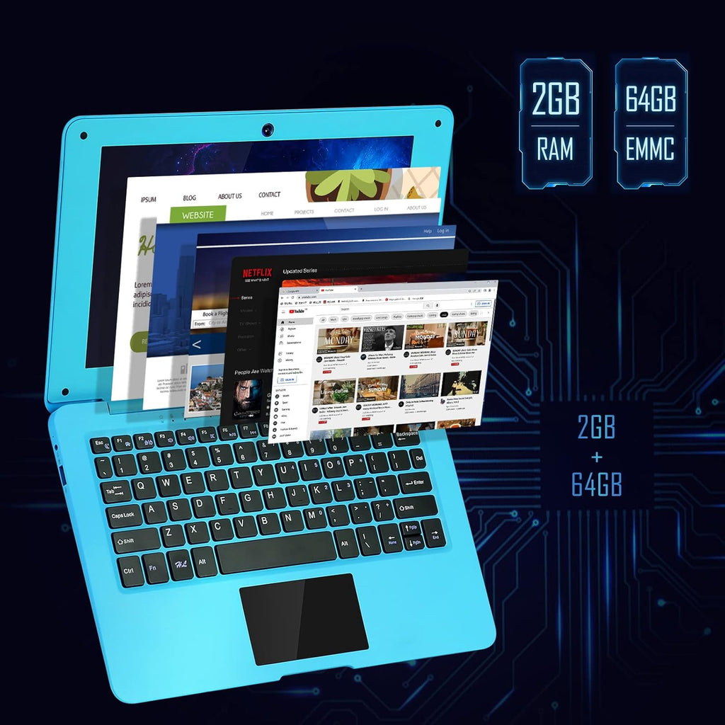Ordinateur compact portable G-Anica (10,1 pouces), processeur quadricœur sous Android 12.0, netbook avec Wi-Fi, webcam et Bluetooth, mini ordinateur compact portable avec sacoche, souris et tapis de souris pour enfants et adultes (bleu)
