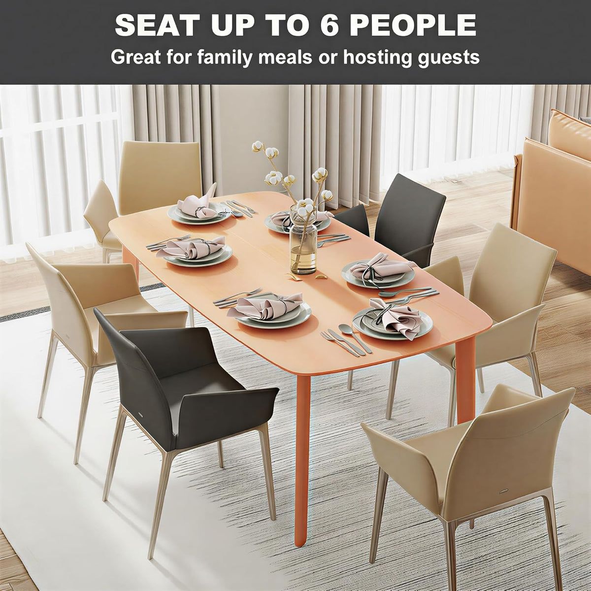 Table de salle à manger HOMCOM en bois massif pour 6 personnes, table de cuisine rectangulaire rustique de 150 cm de long dotée de grand plateau, couleur naturelle
