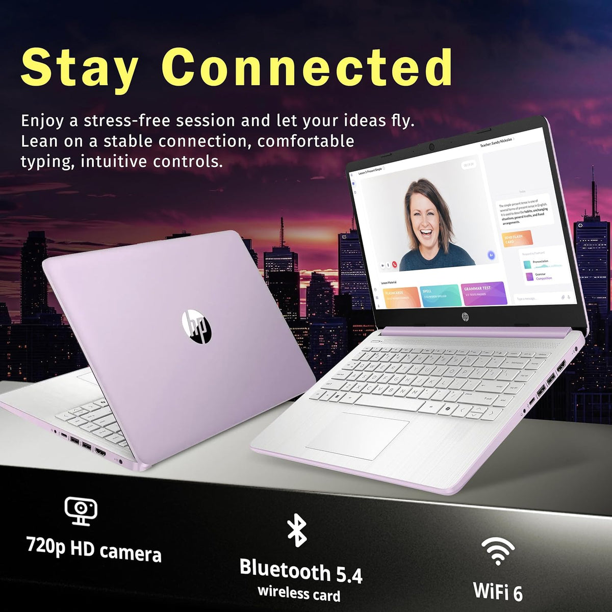 Ordinateur compact portable HP Stream 14 HD avec AI Copilot, processeur Intel N150, 4 Go de RAM, 1,12 To de stockage (128 Go UFS + station d'accueil de 1 To), carte graphique Intel, abonnement d'un an à Office 365, Wi-Fi 6, Windows 11, violet lavande