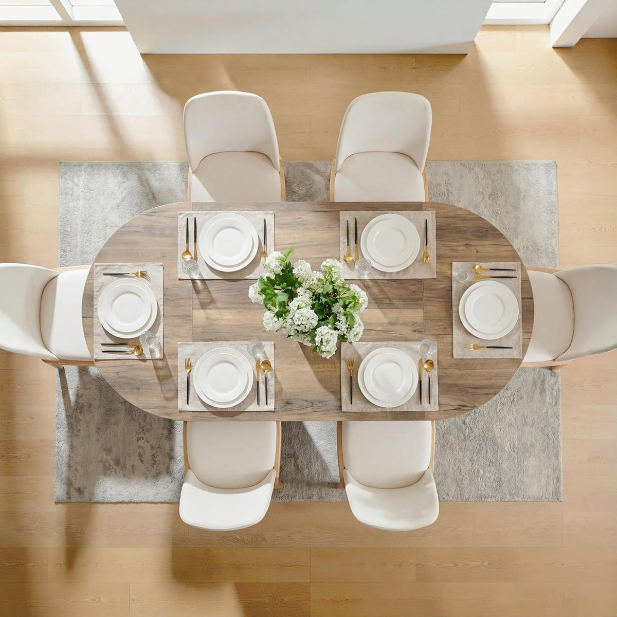 Table de salle à manger ovale moderne en bois OKD de 160 cm (63 pouces) pour 4 à 6 personnes, dotée de piètement stable en forme de T, structure en métal et plateau épais. Table de cuisine robuste idéale pour la salle à manger, la cuisine ou les réun