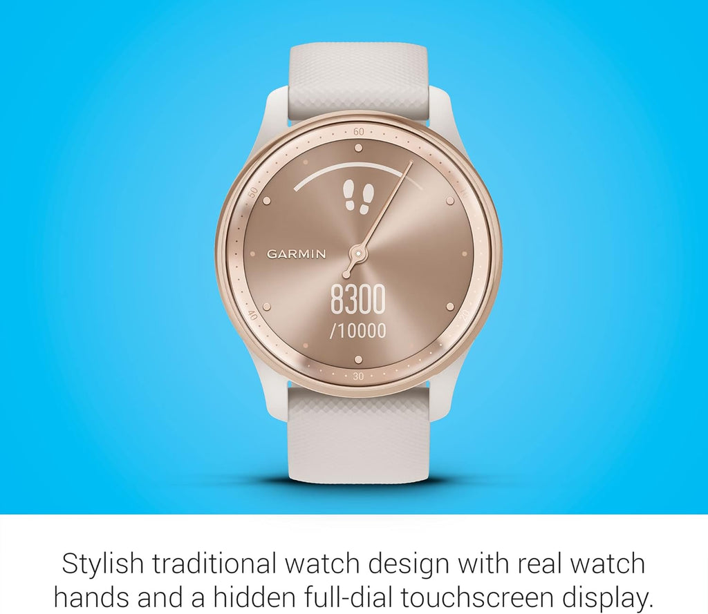 Présentation : Garmin vívomove Trend Montre connectée hybride élégante, autonomie longue durée, aiguilles dynamiques et écran tactile, couleur ivoire