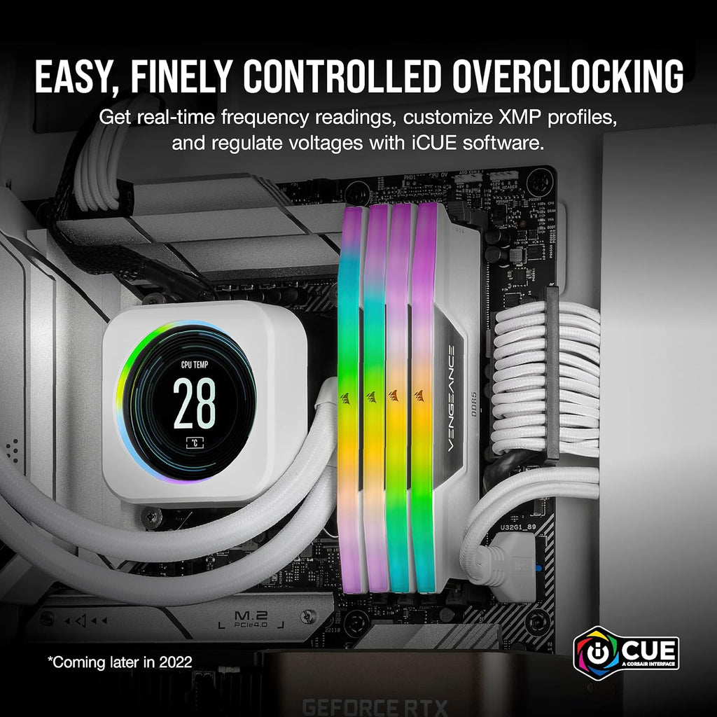 Mémoire RAM CORSAIR Vengeance RGB DDR5 32 Go (2 x 16 Go) 6000 MHz CL36-44-44-96 1,35 V Intel XMP 3.0 pour ordinateur de bureau - Blanche (CMH32GX5M2E6000C36W) – Modèle pratique