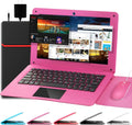 Ordinateur compact portable G-Anica (10,1 pouces), processeur quadricœur sous Android 12.0, netbook avec Wi-Fi, webcam et Bluetooth, mini ordinateur compact portable avec sacoche, souris et tapis de souris pour enfants et adultes (rouge)