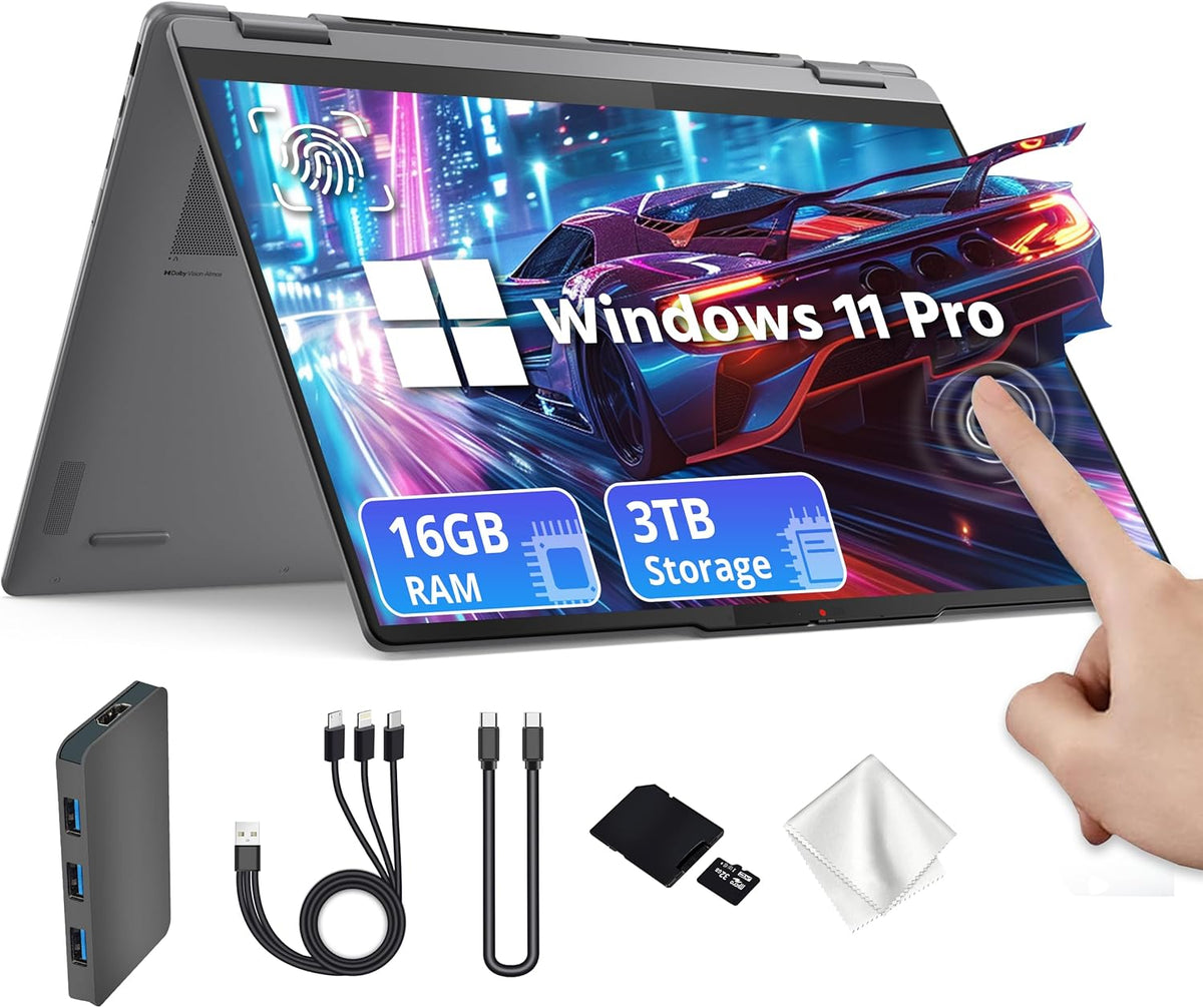 Ordinateur compact portable Lenovo Yoga 7i 2-en-1, écran tactile 2K de 16 pouces, processeur Intel Core Ultra 7 256 MHz, 16 Go de RAM LPDDR5X, disque dur de 3 To (SSD de 2 To et station d'accueil de 1 To), carte graphique Intel Arc, pavé numérique