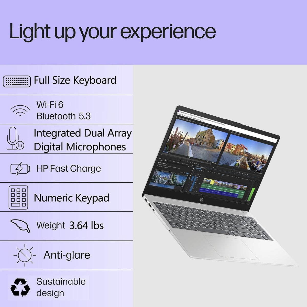 Ordinateur compact portable HP Pavilion 15,6" FHD, 16 Go de RAM DDR4, SSD PCIe 240 Go, processeur Intel N100, Wi-Fi 6, Bluetooth, webcam, port USB Type-C, licence à vie pour Office 365, Windows 11, RJ45, gris clair