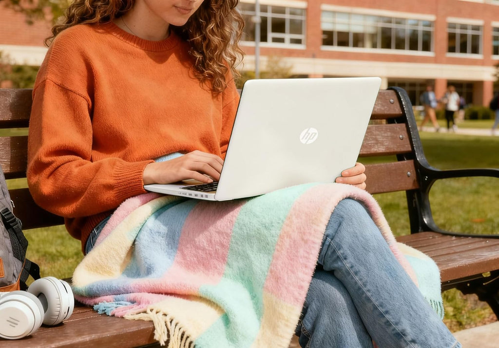 Ordinateur compact portable HP 14, processeur Intel Dual Core, 8 Go de RAM, SSD de 256 Go, finition blanc doux, écran HD, Windows 11, applications web Microsoft 365 et OneDrive de 1 To