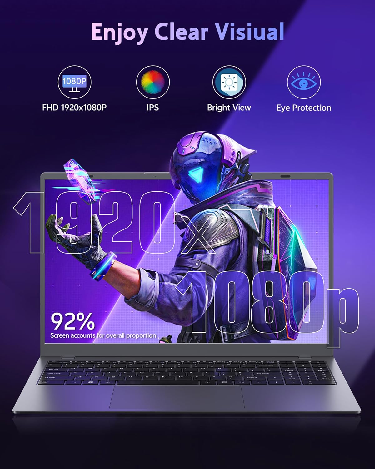 Ordinateur compact portable avec 16 Go de RAM, processeur Pentium 6500Y (plus performant que le N5095 jusqu'à 3,4 GHz), SSD de 256 Go, écran IPS Full HD de 15,6 pouces, ports USB Type-C, USB 3.2 et HDMI, et une autonomie longue durée.