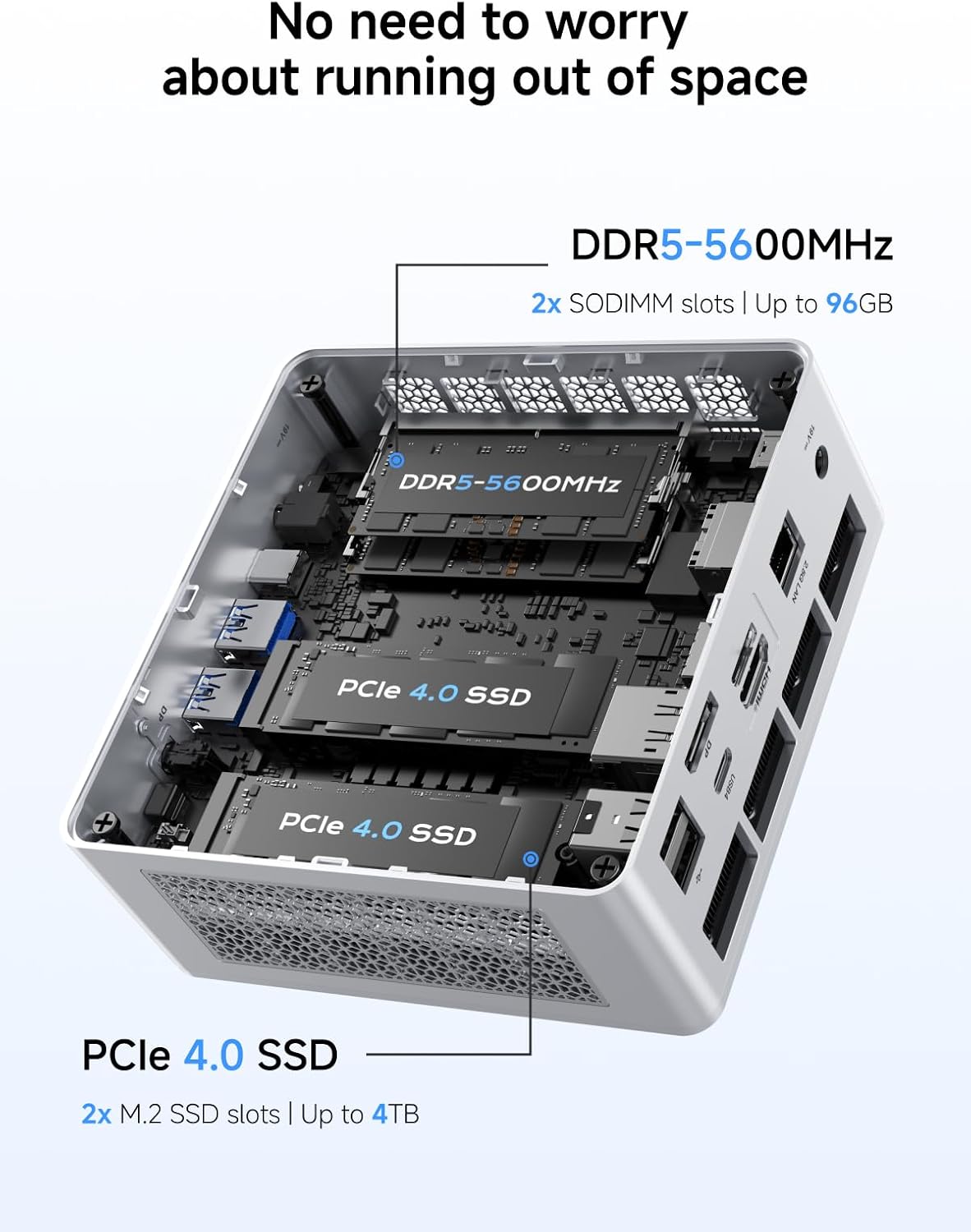 MINISFORUM UM880 Plus Mini PC Barebone AMD Ryzen 7 8845HS (8 cœurs/16 threads allant jusqu'à 5,1 GHz) Mini-ordinateurs sans RAM/SSD/OS Sortie vidéo HDMI/DP/USB4 OCuLink 2,5G LAN 5 ports USB Carte graphique Radeon 780M