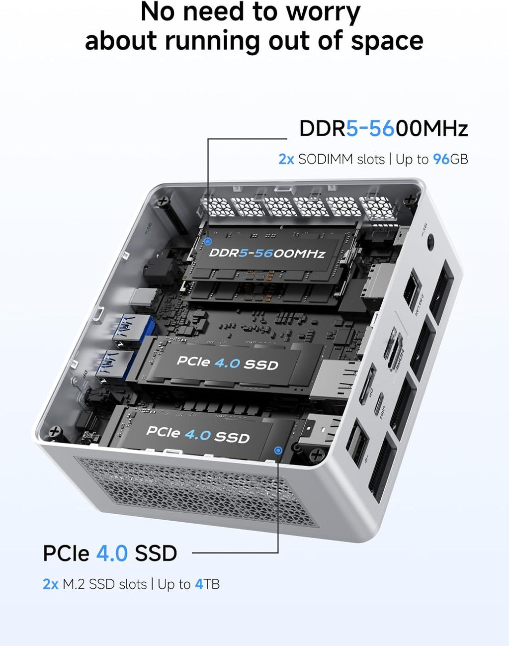 Mini PC MINISFORUM UM880 Plus AMD Ryzen 7 8845HS (8 cœurs/16 threads allant jusqu'à 5,1 GHz), 32 Go de RAM DDR5, SSD PCIe 4.0 de 1 To, triple sortie HDMI + DisplayPort + USB 4, port OCuLink, LAN 2,5G, 5 ports USB, carte graphique Radeon 780M