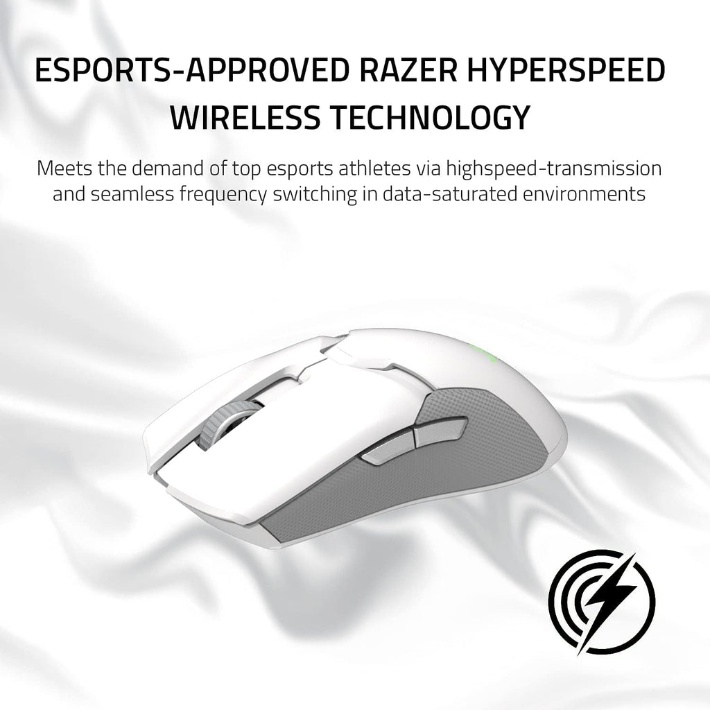 Souris gaming à connectivité sans fil ultra-légère Razer Viper Ultimate et station de charge RGB : Technologie à connectivité sans fil Hyperspeed - Capteur optique 20 000 DPI - Poids plume de 74 g - Autonomie de 70 h - Blanc mercure