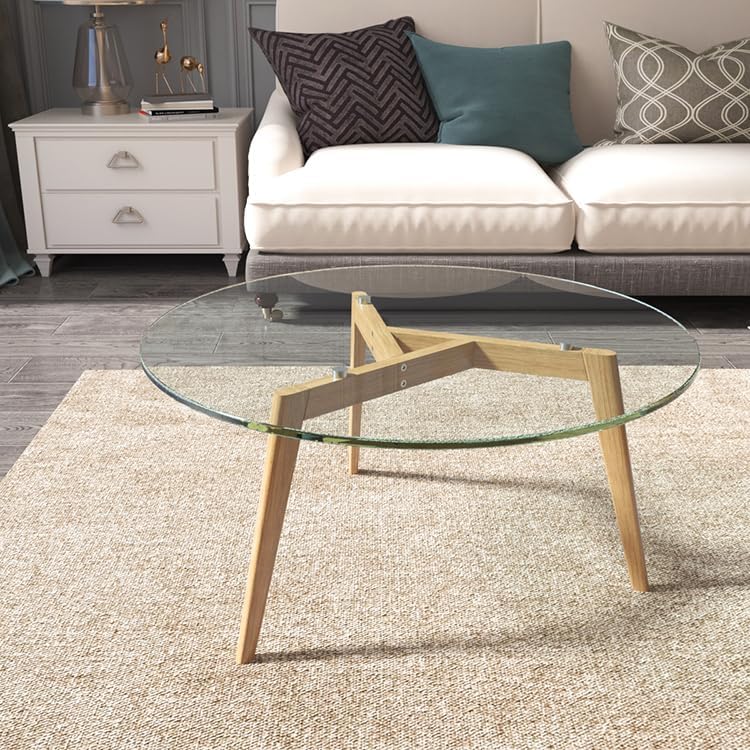 Plateau de table rond en verre trempé Royalty de 122 cm (48 pouces) – Verre transparent – Idéal pour remplacer le plateau de votre table de salle à manger ou de votre bureau – Épaisseur : 6 mm (1/4 pouce) – Bord poli plat pratique