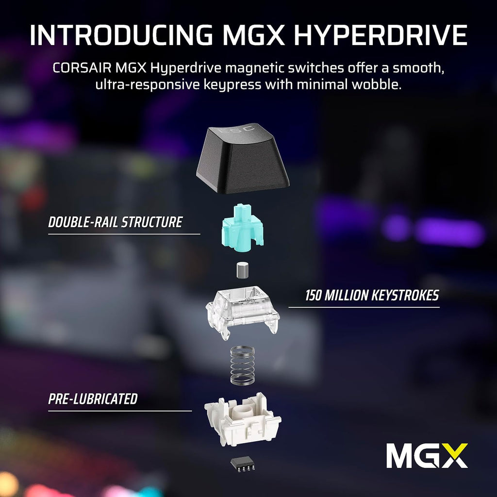 Clavier de jeu mécanique doté de connectivité filaire sans pavé numérique Corsair K70 PRO TKL RGB – Switches MGX Hyperdrive à effet Hall pré-lubrifiés et réglables, SOCD et déclenchement réactif simultanés, ABS double injection, QWERTY NA – Noir
