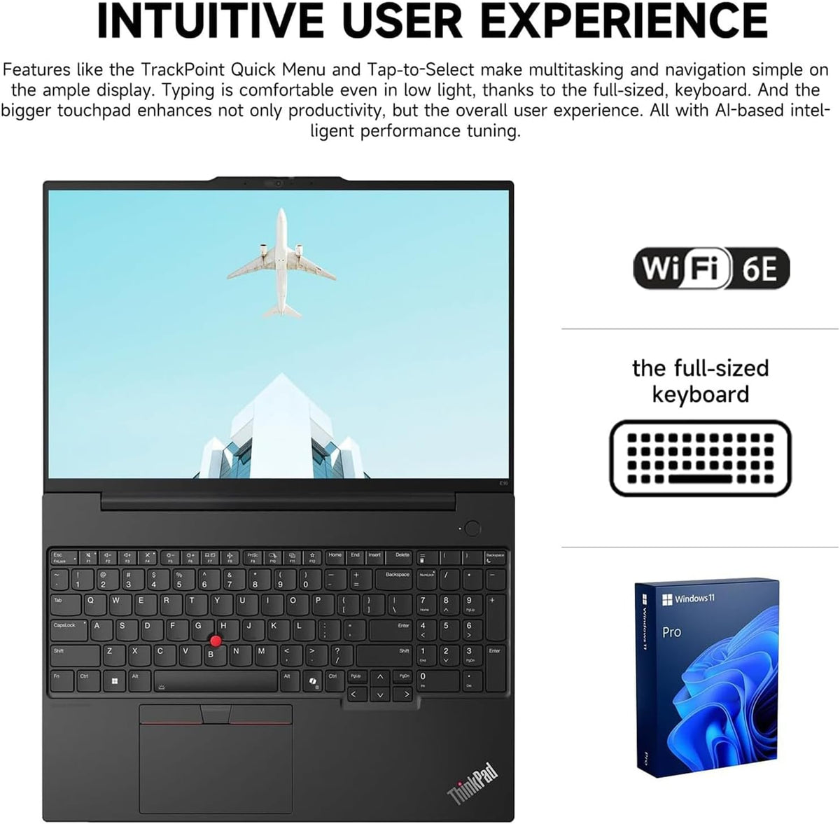 Ordinateur compact portable professionnel Lenovo ThinkPad E16 : écran tactile antireflet FHD+ 16 pouces, processeur AMD Ryzen 5 7535U, 32 Go de RAM DDR5, SSD de 1 To, Wi-Fi 6E, lecteur d’empreintes digitales, webcam rétroéclairée, Windows 11 Pro et