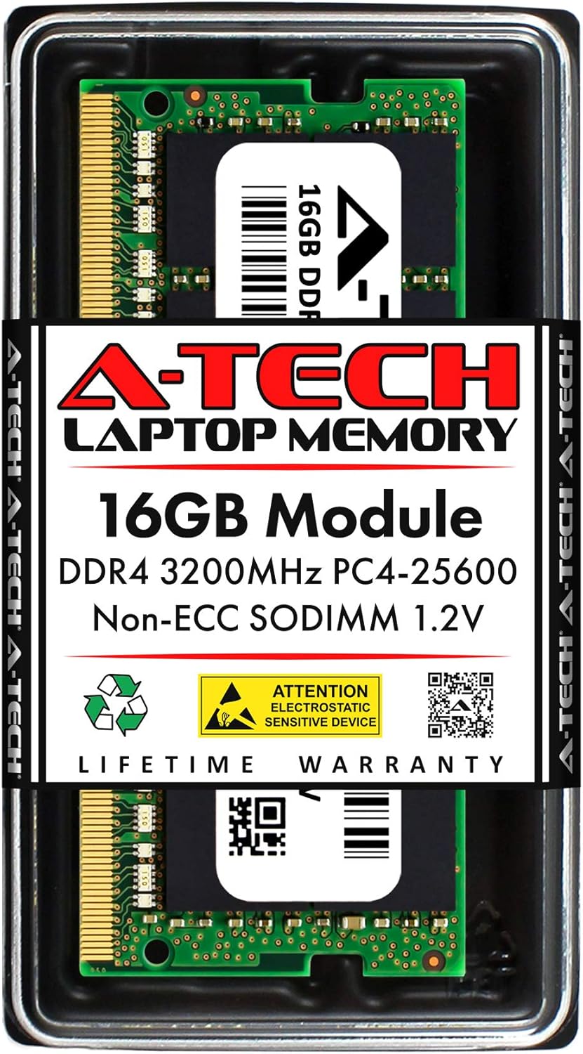 Module de mémoire RAM pour ordinateur compact portable A-Tech 16 Go DDR4 3200 MHz SODIMM PC4-25600 (PC4-3200AA) CL22 non-ECC