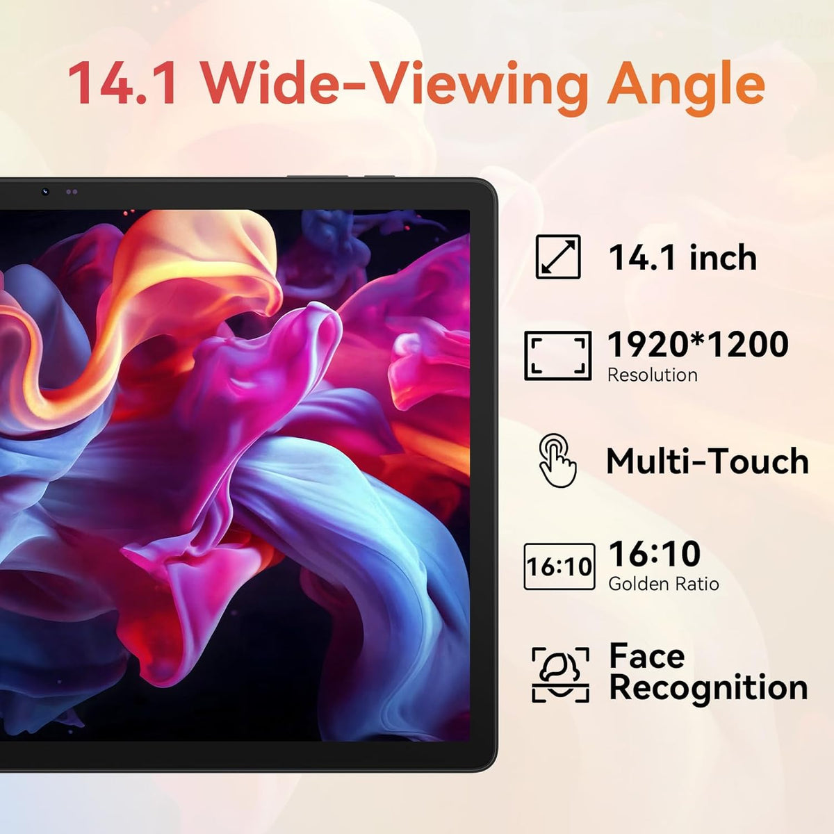 Tablette tactile | 14 pouces Android 16 | 30 Go de RAM, 256 Go de ROM | Écran IPS Full HD 1920 x 1200 | Batterie 10 000 mAh, charge rapide 30 W | Processeur octocœur | Wi-Fi 6, Bluetooth 5.4 | Double caméra | Clavier | Souris | Stylet | Étui | Casque