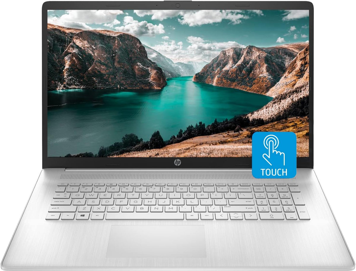 Ordinateur compact portable HP 17 : écran tactile HD+ de 17,3 pouces, processeur Intel Core i7-1255U, 32 Go de RAM, SSD de 1 To, webcam, HDMI, clavier rétroéclairé, Wi-Fi, Windows 11 Famille, couleur argent.