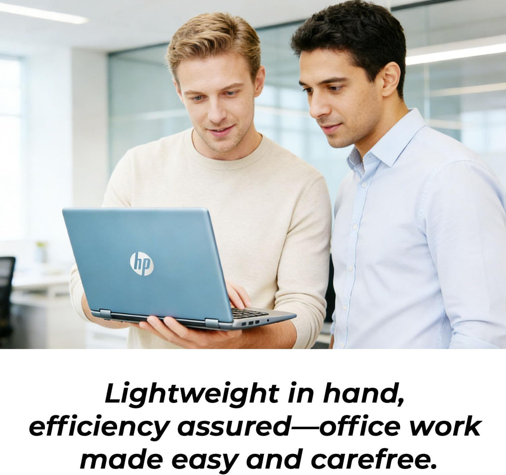 Ordinateur compact portable HP 14 Bleu clair de lune avec Office 365, processeur AMD, 4 Go de mémoire vive DDR5 intégrée, 1,1 To de stockage (128 Go SSD et 1 To OneDrive), écran HD, Windows 11, performances économes en énergie et silencieuses.