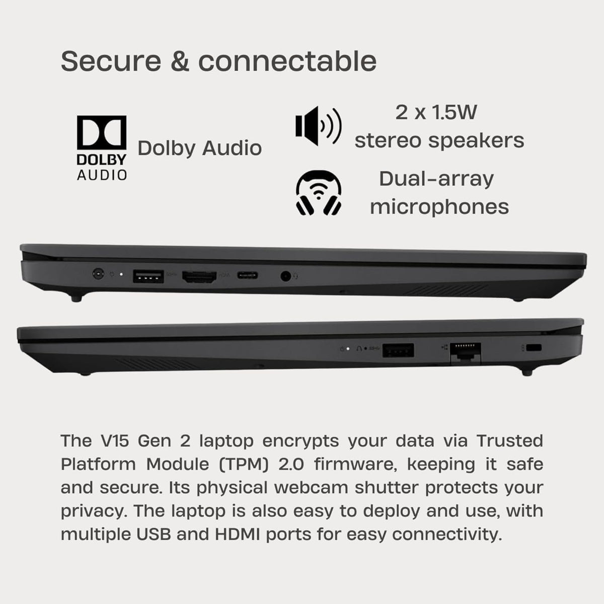 Ordinateur compact portable Lenovo V15 (2026) pour étudiants et professionnels | Processeur Intel Pentium quadricœur | Écran FHD 15,6 pouces (1920 x 1080) | 16 Go de RAM | SSD 1 To | Ethernet RJ-45 | Windows 11 avec Office 365 pour le Web