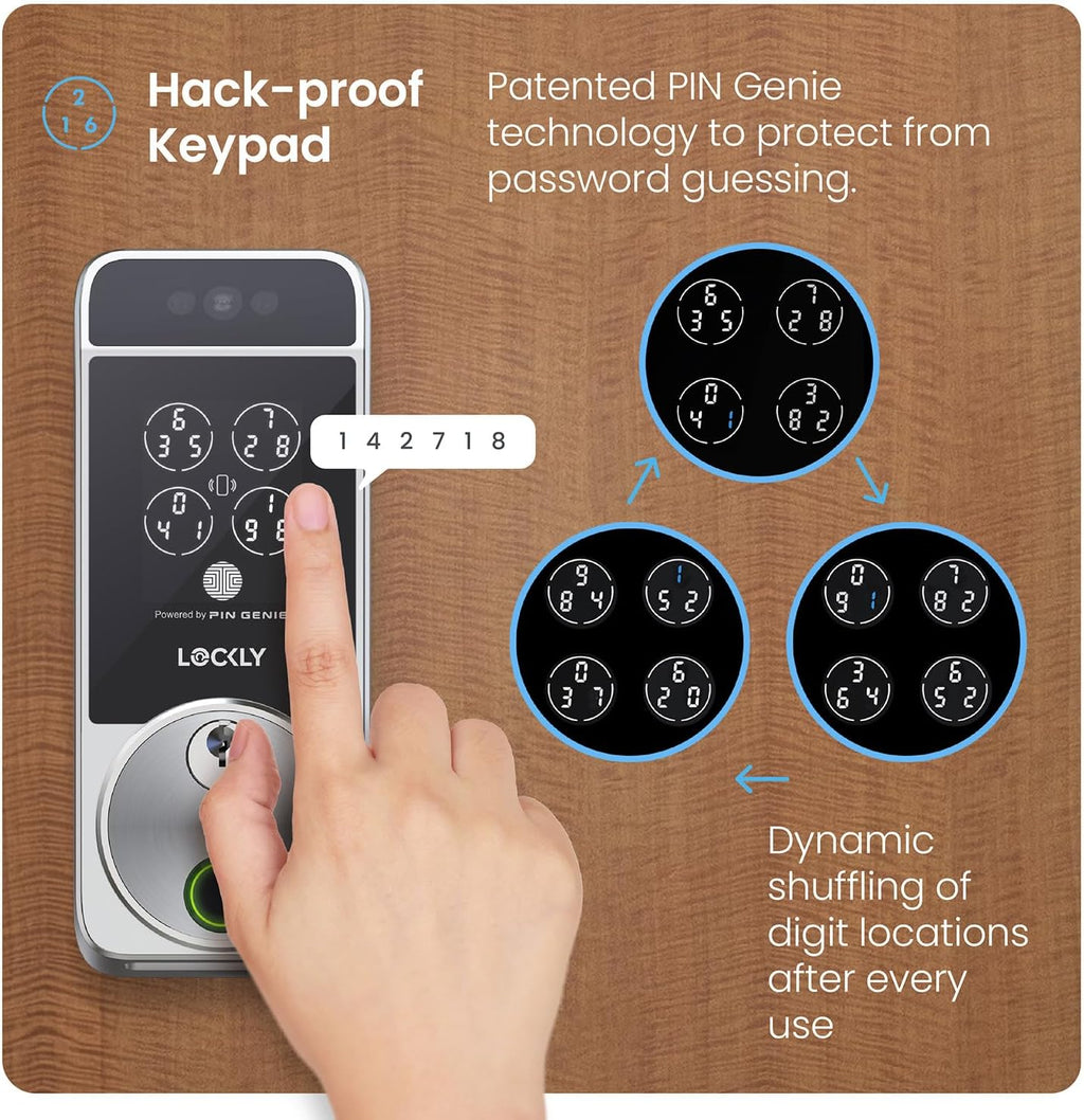 Serrure connectée Lockly Visage Zeno Series, serrure d'entrée sans clé par reconnaissance faciale et empreinte digitale, pêne dormant Wi-Fi intégré compatible doté de Apple Home Key, clavier PIN Genie, contrôle à distance via application…