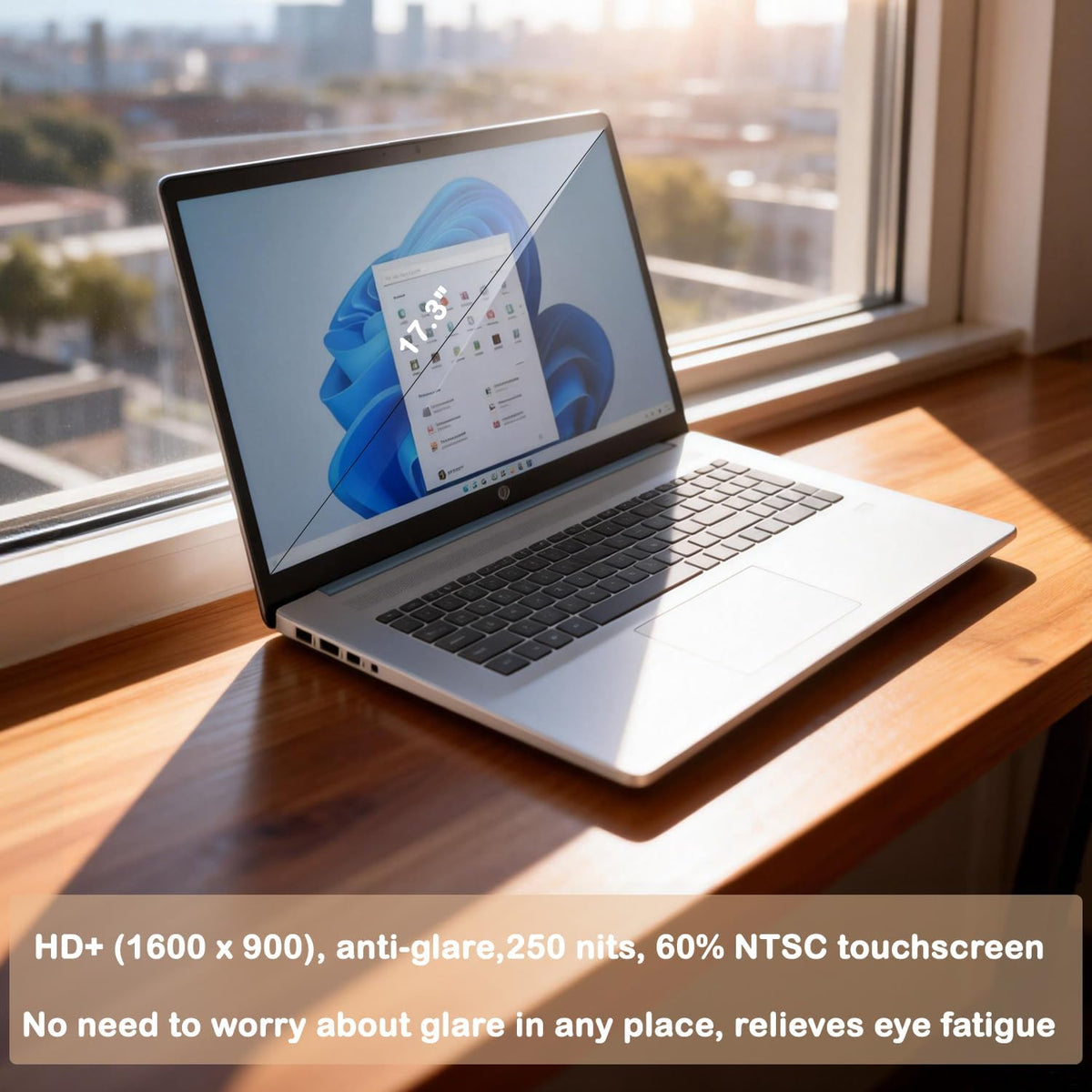 Ordinateur compact portable HP 17,3 pouces pour le travail et la maison : écran tactile antireflet, processeur AMD Ryzen 5 7430U, 8 Go de RAM DDR4, SSD de 512 Go, clavier rétroéclairé, lecteur d’empreintes digitales, webcam, Windows 11 Famille, bleu.