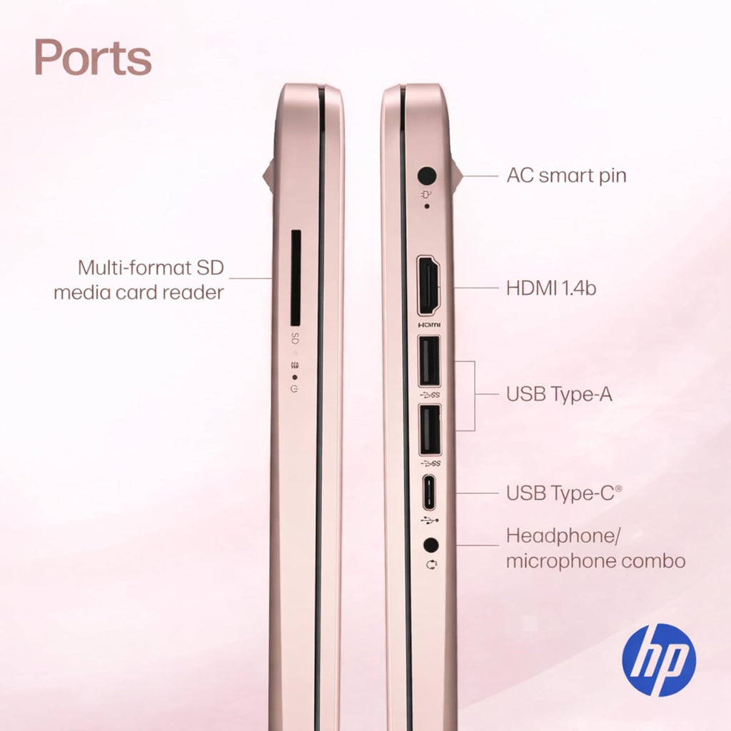 Ordinateur compact portable HP Ultrabook, 8 Go de RAM, 1,1 To de stockage (1 To OneDrive + 64 Go SSD), Microsoft 365 inclus, processeur Intel 2 cœurs | Rapide, intelligent, économique, compatible IA, sans souris, couleur or rose