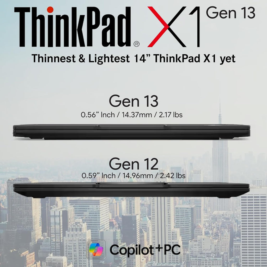 Ordinateur compact portable Lenovo ThinkPad X1 Carbon tactile de 13e génération, processeur Intel Ultra 7 265U, écran 14 pouces WUXGA 100 % sRGB, 32 Go de RAM DDR5, SSD NVMe haute performance de 1 To, webcam FHD+ IR+ RGB et Windows 11 Professionnel.