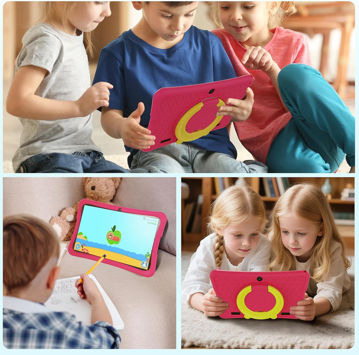 Tablette tactile DigiLand Android 15 pour enfants, 10,1 pouces, 6 Go de RAM + 32 Go de ROM (extensible via carte TF), contrôle parental, applications pour enfants préinstallées, double caméra 2 MP + 5 MP, tablette éducative Android avec étui de prote