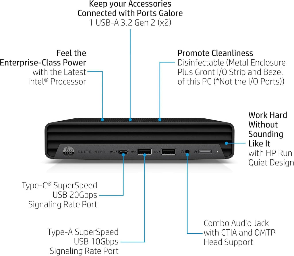 Ordinateur de bureau HP Elite Mini 800 MFF pour professionnels, processeur Intel Core i9-14900, 32 Go de RAM DDR5, SSD PCIe de 2 To, 2 ports DisplayPort, Wi-Fi 6, port RJ-45, clavier et souris doté de connectivité filaires, support inclus, Windows…