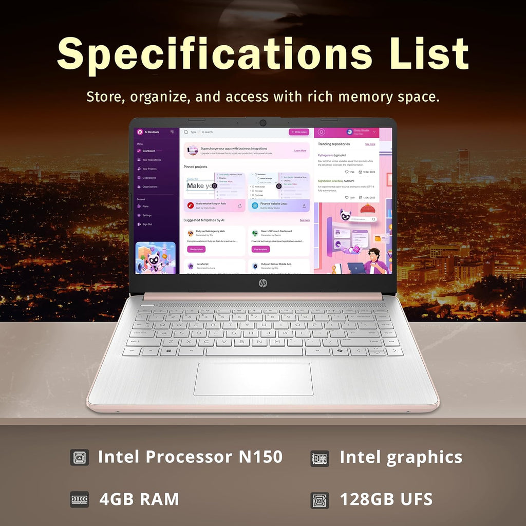 Ordinateur compact portable HP Stream 14 HD, processeur Intel N150, 4 Go de RAM, disque dur UFS de 128 Go, carte graphique Intel, webcam, Wi-Fi 6, autonomie longue durée, Copilot, Windows 11 S, couleur or (reconditionné)